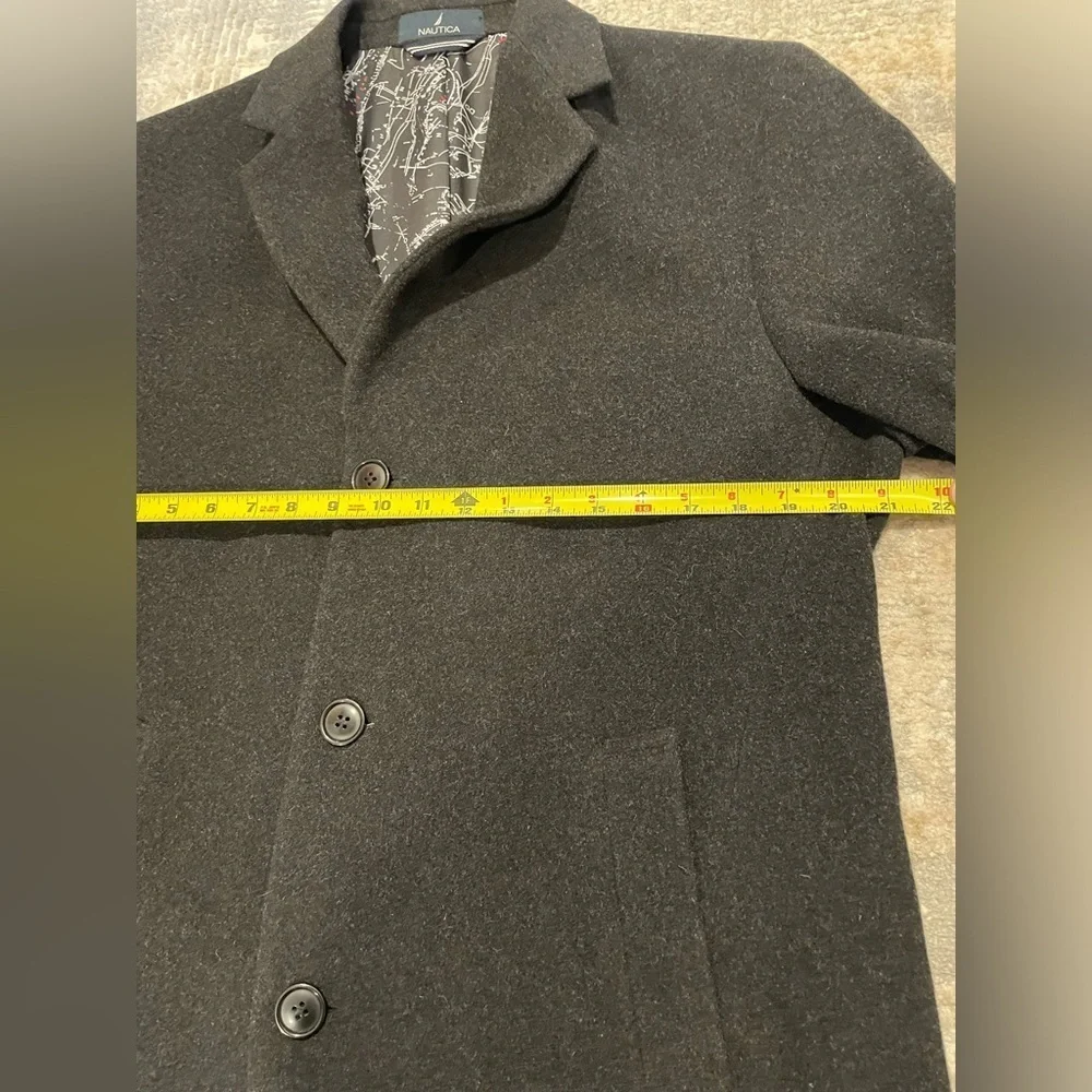 Nautica Barge Overcoat Classic Fit Wool Cashmere Blend Lined 40R Dark Gray $450